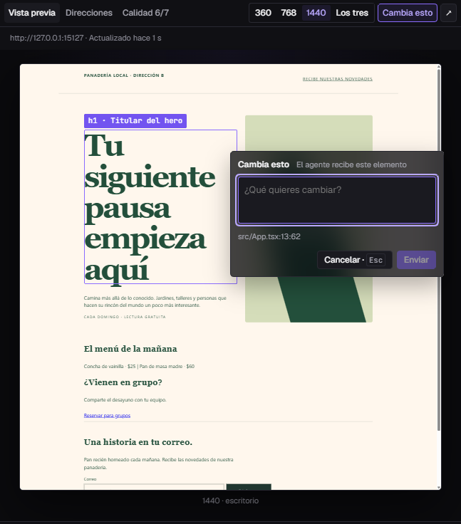 Cambia esto sobre el titular del hero, con el campo ¿Qué quieres cambiar? y la ruta src/App.tsx:13:62