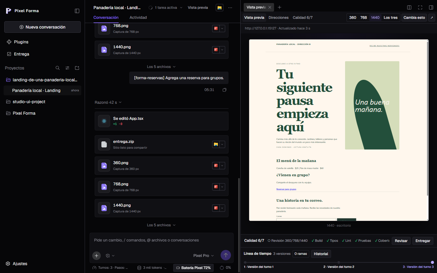 La misma pantalla en tema oscuro